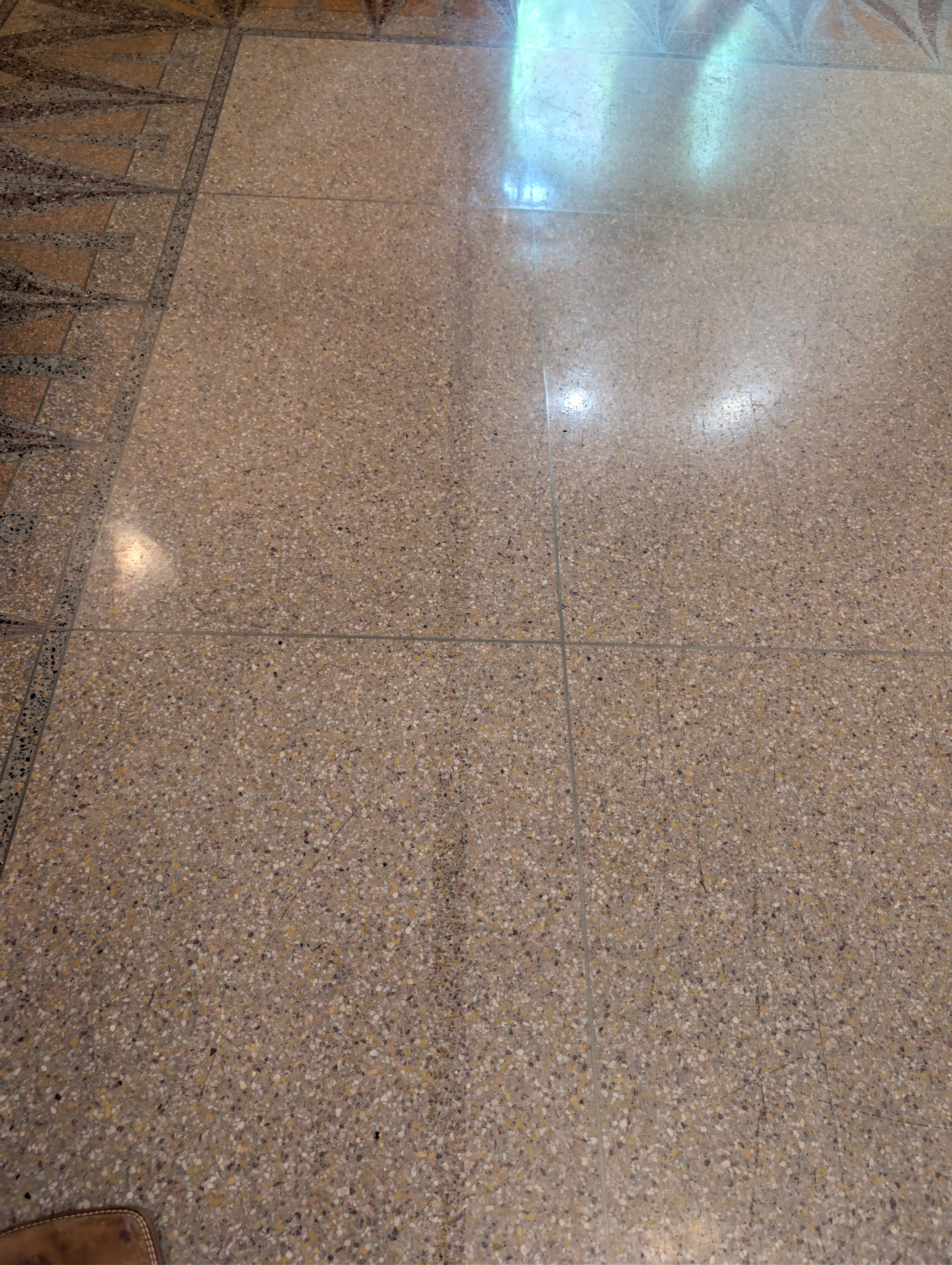 Traffic Wear and Dull Finish on Terrazzo - Chase Bank Building